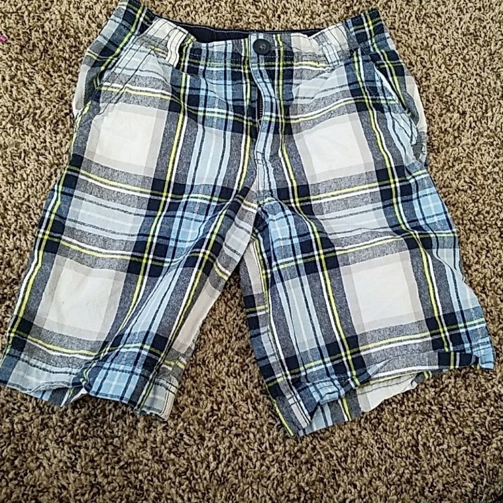 Faded Glory Boys Adjustable Waist Shorts Black Blue Plaid Size 10 Casual Summer